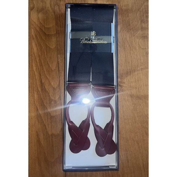 NEW Brooks Brothers Suspenders Braces Navy/Burgundy Adjustable Y Back Leather - Picture 1 of 7